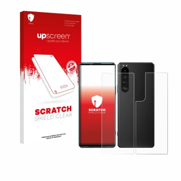 Front side of a product packaging with the brand logo upscreen. Next to it is the device Sony Xperia 5 III (Front+Back) shown 