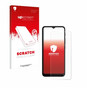 Front side of a product packaging with the brand logo upscreen. Next to it is the device Motorola Moto G20 shown with the corr