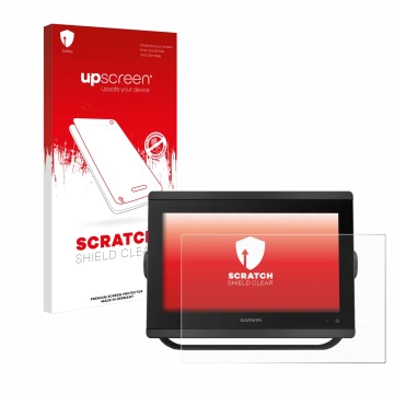 Front side of a product packaging with the brand logo upscreen. Next to it is the device Garmin GPSMAP 8412 xsv shown with the