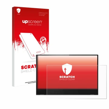 Front side of a product packaging with the brand logo upscreen. Next to it is the device Lenovo ThinkVision M14t shown with th