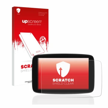Front side of a product packaging with the brand logo upscreen. Next to it is the device TomTom Go Expert 7