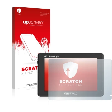 Front side of a product packaging with the brand logo upscreen. Next to it is the device Feelworld LUT7 7
