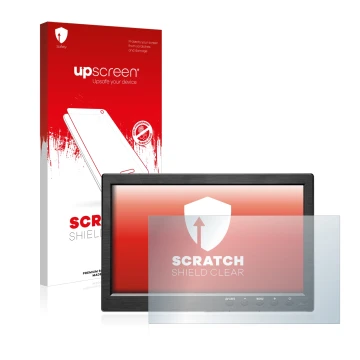 Front side of a product packaging with the brand logo upscreen. Next to it is the device Podofo HD Monitor 10.1