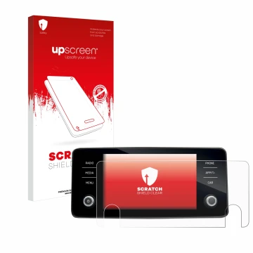 Front side of a product packaging with the brand logo upscreen. Next to it is the device Skoda Bolero 2020 Infotainment System