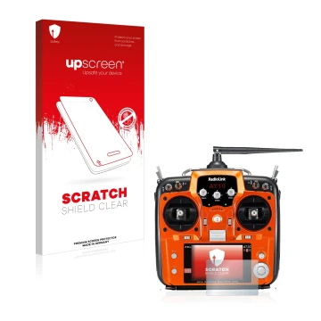 Front side of a product packaging with the brand logo upscreen. Next to it is the device RadioLink AT10II shown with the corre