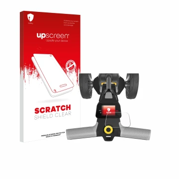 Front side of a product packaging with the brand logo upscreen. Next to it is the device PowaKaddy CT6 GPS shown with the corr
