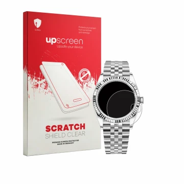 Front side of a product packaging with the brand logo upscreen. Next to it is the device Rolex Datejust 36 shown with the corr