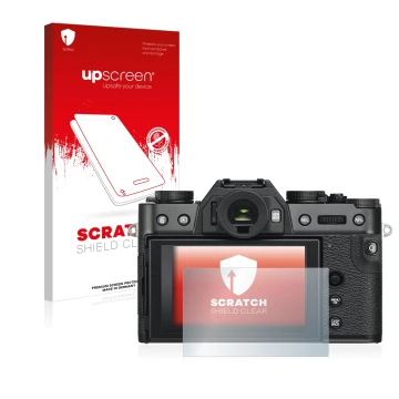 Front side of a product packaging with the brand logo upscreen. Next to it is the device Fujifilm X-T30 ll shown with the corr