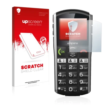 Front side of a product packaging with the brand logo upscreen. Next to it is the device Emporia Simplicity shown with the cor