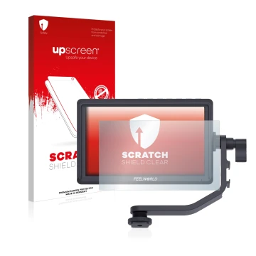 Front side of a product packaging with the brand logo upscreen. Next to it is the device Feelworld FW568 5.5