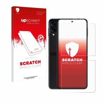 Front side of a product packaging with the brand logo upscreen. Next to it is the device Samsung Galaxy Z Flip 3 5G (Front+Cam