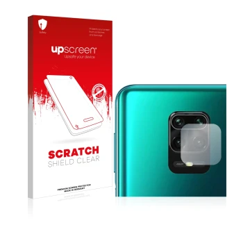 Front side of a product packaging with the brand logo upscreen. Next to it is the device Xiaomi Redmi Note 10 Lite (ONLY Camer