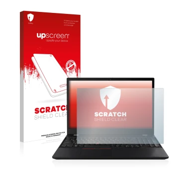 Front side of a product packaging with the brand logo upscreen. Next to it is the device Lenovo ThinkPad T15 Gen 2 shown with 