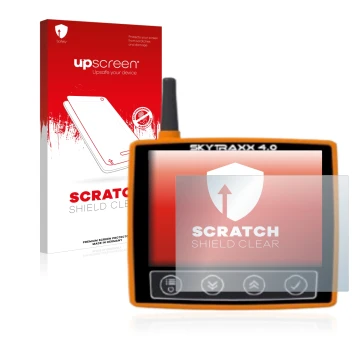 Front side of a product packaging with the brand logo upscreen. Next to it is the device Skytraxx 4.0 shown with the correspon