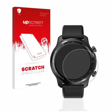 Front side of a product packaging with the brand logo upscreen. Next to it is the device Mobvoi Ticwatch Pro 3 Ultra GPS shown