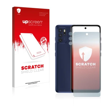 Front side of a product packaging with the brand logo upscreen. Next to it is the device Motorola Moto G60S (Front+Camera) sho