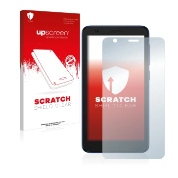 Front side of a product packaging with the brand logo upscreen. Next to it is the device ZTE Blade L9 shown with the correspon