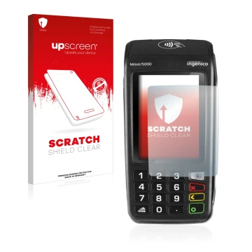 Front side of a product packaging with the brand logo upscreen. Next to it is the device ingenico Move 5000 shown with the cor