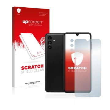 Front side of a product packaging with the brand logo upscreen. Next to it is the device Samsung Galaxy A13 5G (Front+Camera) 