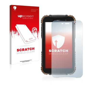 Front side of a product packaging with the brand logo upscreen. Next to it is the device Doogee S35T shown with the correspond