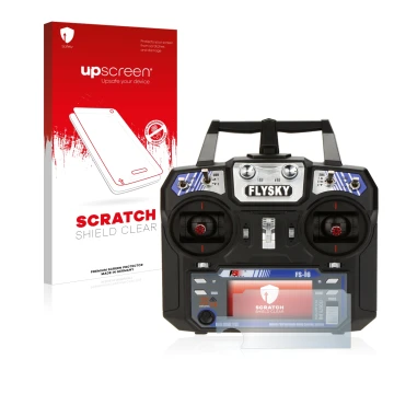 Front side of a product packaging with the brand logo upscreen. Next to it is the device FlySky FS-i6 shown with the correspon