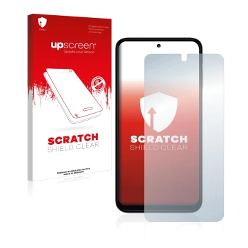 Front side of a product packaging with the brand logo upscreen. Next to it is the device Motorola Moto G31 shown with the corr