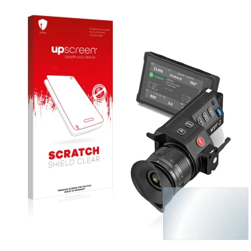 Front side of a product packaging with the brand logo upscreen. Next to it is the device Arri MVF-2 shown with the correspondi