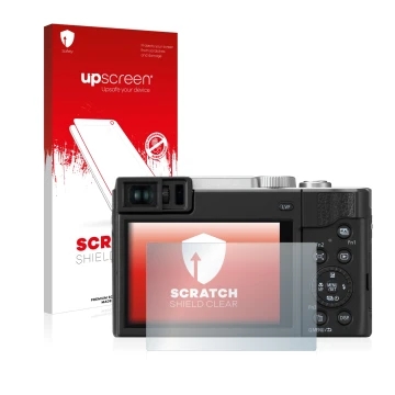 Front side of a product packaging with the brand logo upscreen. Next to it is the device Panasonic Lumix DC-TZ95 shown with th