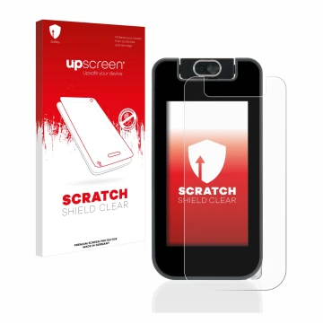 Front side of a product packaging with the brand logo upscreen. Next to it is the device Vtech Kidicom Advance 3.0 shown with 