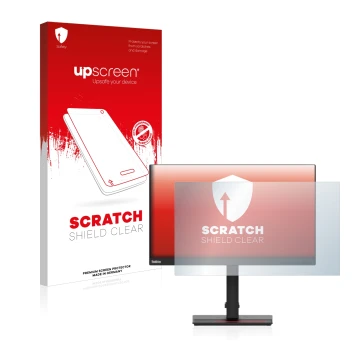 Front side of a product packaging with the brand logo upscreen. Next to it is the device Lenovo ThinkVision T24i-2L shown with