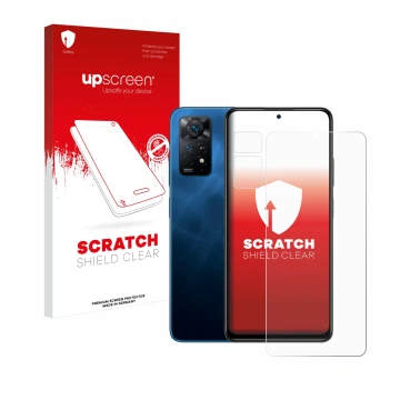 Front side of a product packaging with the brand logo upscreen. Next to it is the device Xiaomi Redmi Note 11 Pro 5G (Front+Ca