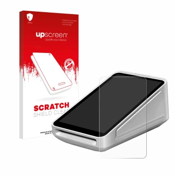 Front side of a product packaging with the brand logo upscreen. Next to it is the device Square Terminal shown with the corres