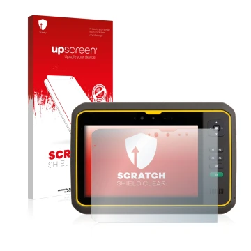 Front side of a product packaging with the brand logo upscreen. Next to it is the device Trimble T7 shown with the correspondi