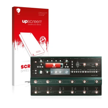 Front side of a product packaging with the brand logo upscreen. Next to it is the device Kemper Profiler Stage shown with the 