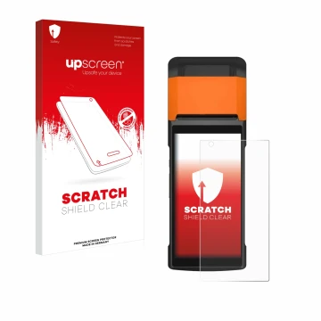 Front side of a product packaging with the brand logo upscreen. Next to it is the device Sunmi V2s shown with the correspondin