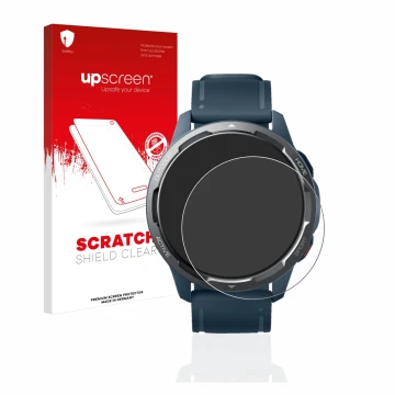 Front side of a product packaging with the brand logo upscreen. Next to it is the device Xiaomi Watch S1 Active shown with the
