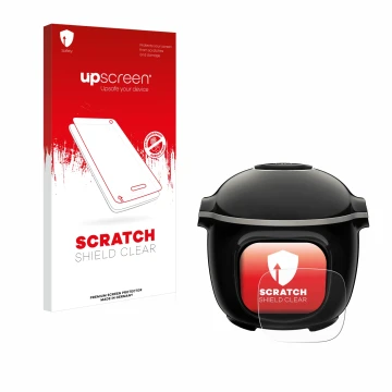 Front side of a product packaging with the brand logo upscreen. Next to it is the device Krups Cook4me Touch Wifi shown with t