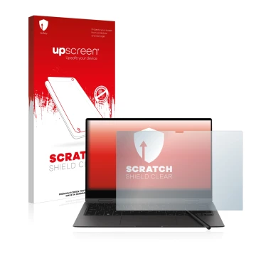 Front side of a product packaging with the brand logo upscreen. Next to it is the device Samsung Galaxy Book2 Pro 360 13.3