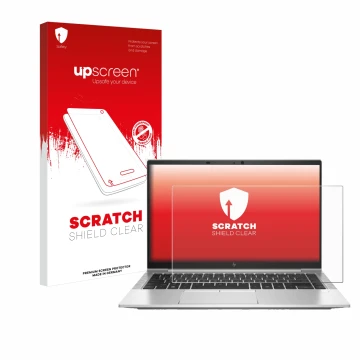 Front side of a product packaging with the brand logo upscreen. Next to it is the device HP EliteBook 845 G7 shown with the co