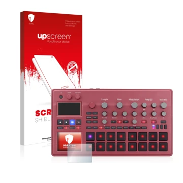 Front side of a product packaging with the brand logo upscreen. Next to it is the device KORG electribe Sampler shown with the