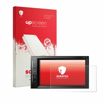 Front side of a product packaging with the brand logo upscreen. Next to it is the device Pioneer AVH-A240DAB shown with the co