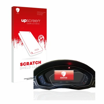 Front side of a product packaging with the brand logo upscreen. Next to it is the device Audi A4 B9 2017 Virtual Cockpit shown