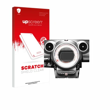 Front side of a product packaging with the brand logo upscreen. Next to it is the device Mini Countryman R60 2010-2016 Infotai