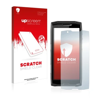 Front side of a product packaging with the brand logo upscreen. Next to it is the device Crosscall Core-X5 shown with the corr