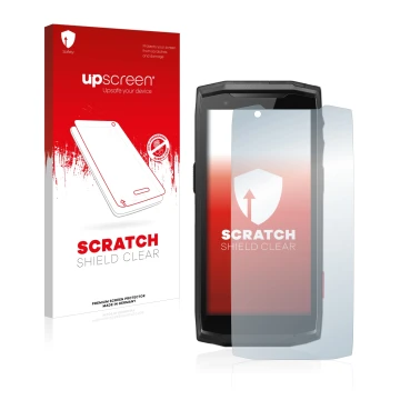 Front side of a product packaging with the brand logo upscreen. Next to it is the device Crosscall Core-M5 shown with the corr