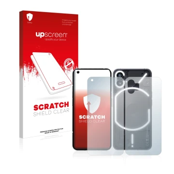 Front side of a product packaging with the brand logo upscreen. Next to it is the device Nothing Phone (1) (Front+Back) shown 