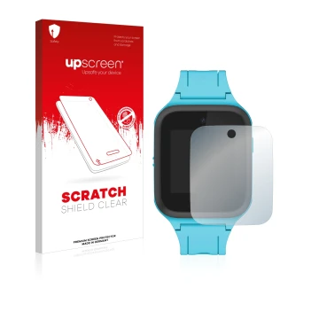 Front side of a product packaging with the brand logo upscreen. Next to it is the device TCL Movetime Family Watch MT40 shown 