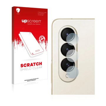 Front side of a product packaging with the brand logo upscreen. Next to it is the device Samsung Galaxy Z Fold 4 (ONLY Camera 