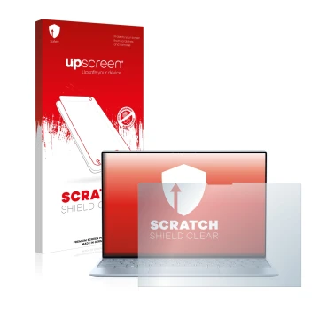 Front side of a product packaging with the brand logo upscreen. Next to it is the device Dell XPS 13 9315 Touch shown with the