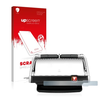 Front side of a product packaging with the brand logo upscreen. Next to it is the device Tefal OptiGrill Elite XL shown with t